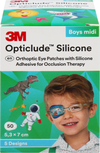 Opticlude silmälappu midi pojille 5,3 cm x 7 cm 50 kpl - silikoniset silmälaput pojille