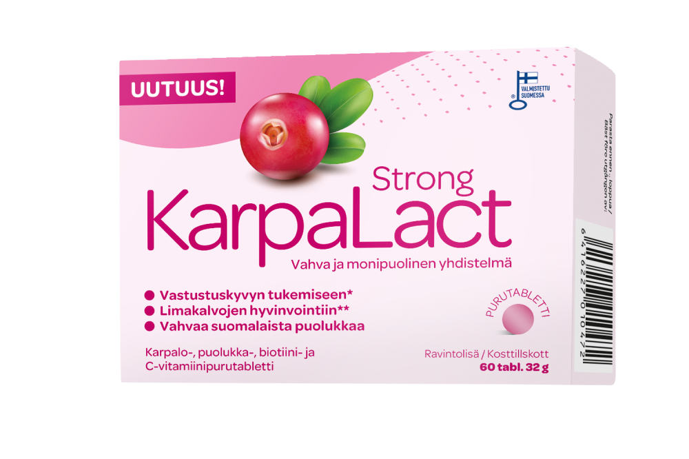 KarpaLact Strong Purutabletti 60 kpl + Elivo kasvovesi kaupan päälle