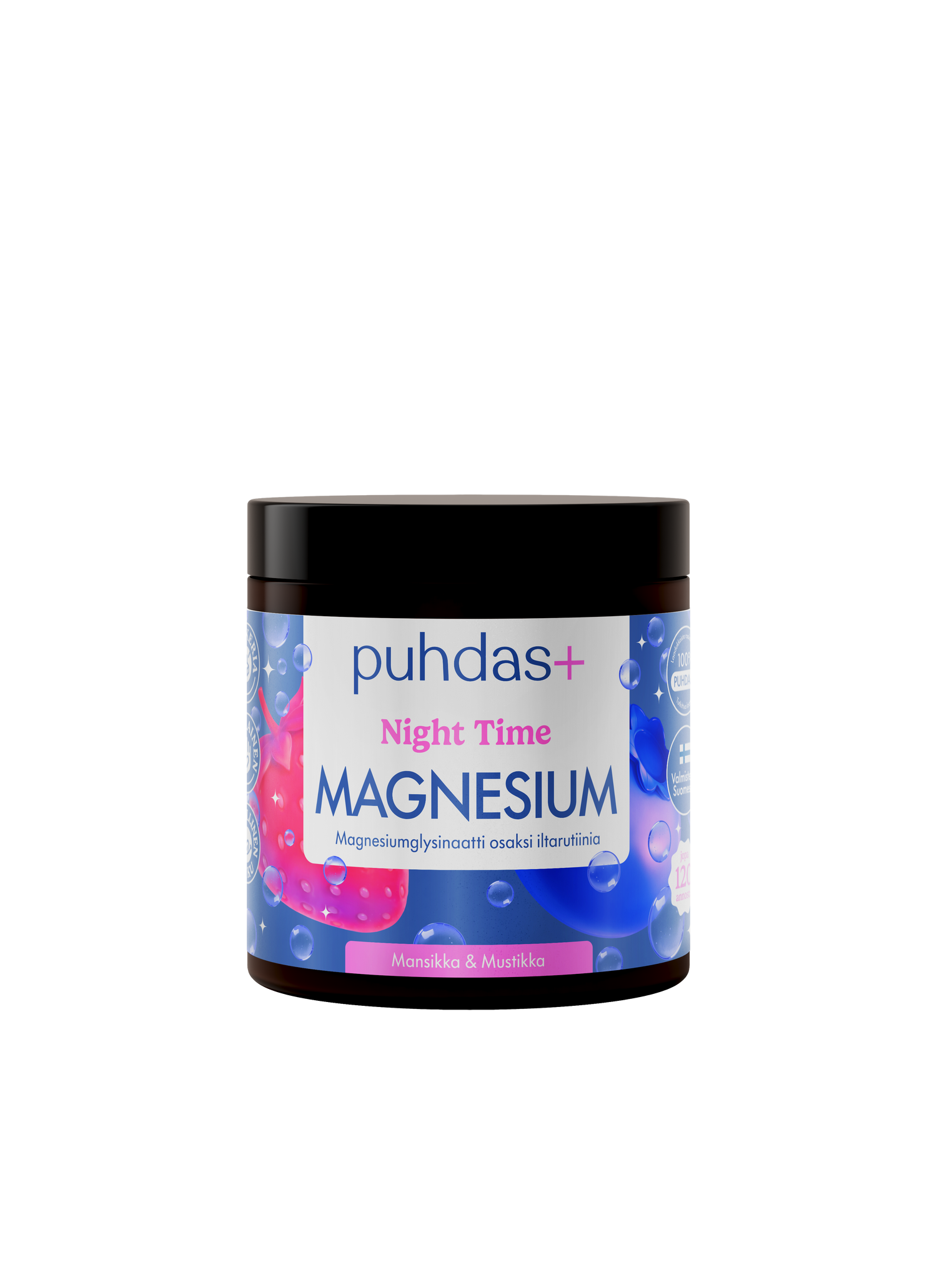 Puhdas+ Night Time Magnesium mansikka-mustikka 80 g