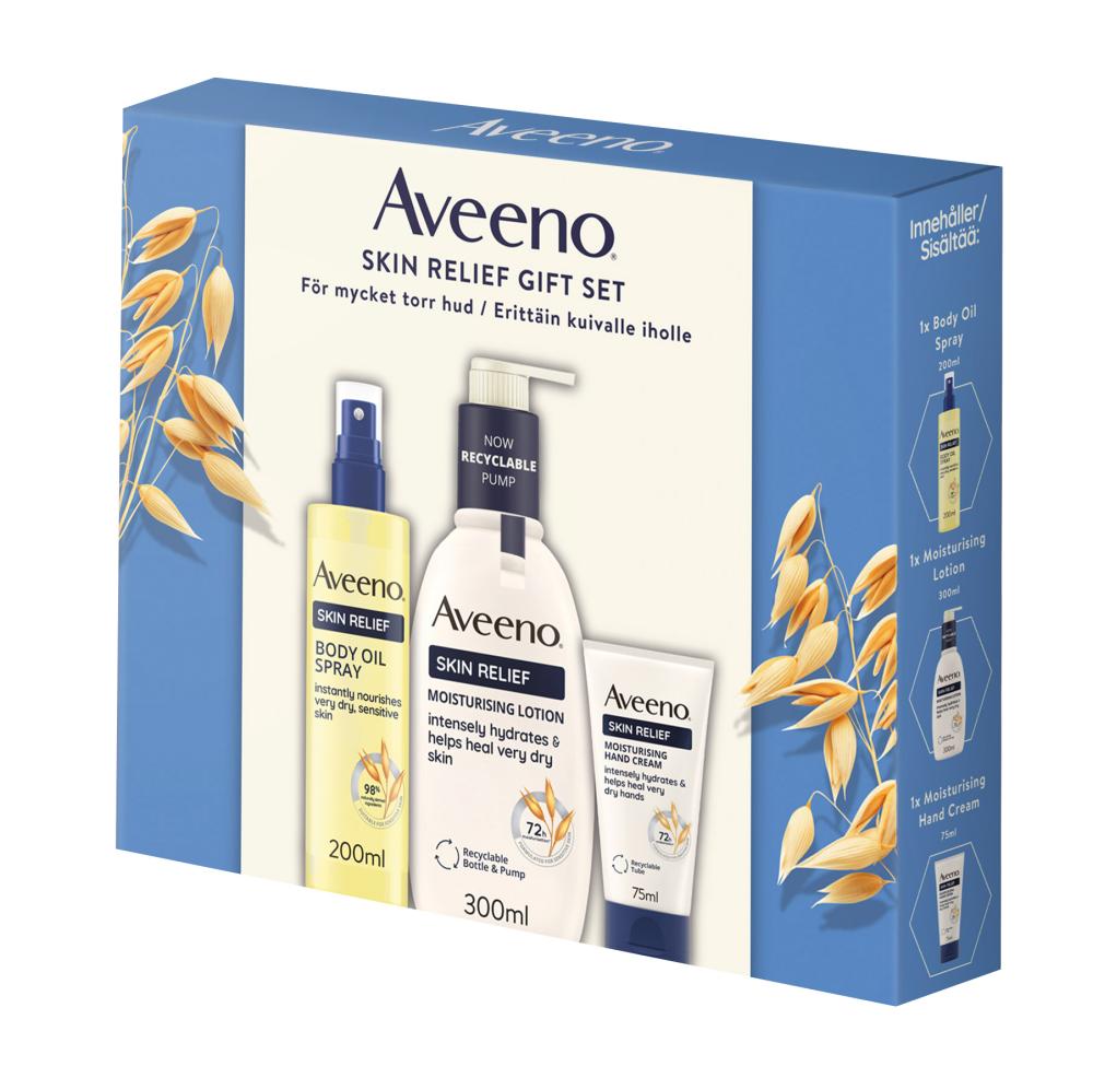 Aveeno Skin Relief lahjapakkaus (sis Lotion 300ml, Body Oil 200ml, Hand Cream 75ml)