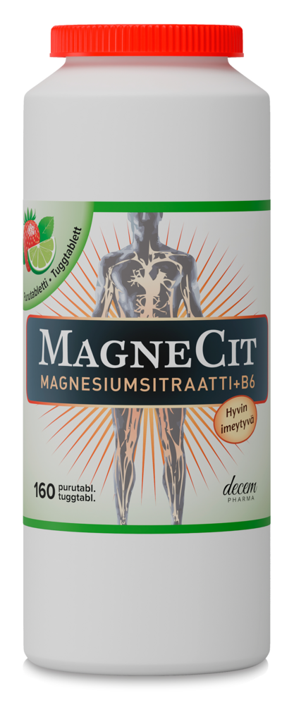 MagneCit Mansikka-Lime magnesiumsitraatti + B6-vitamiini purutabletti 160 tabl