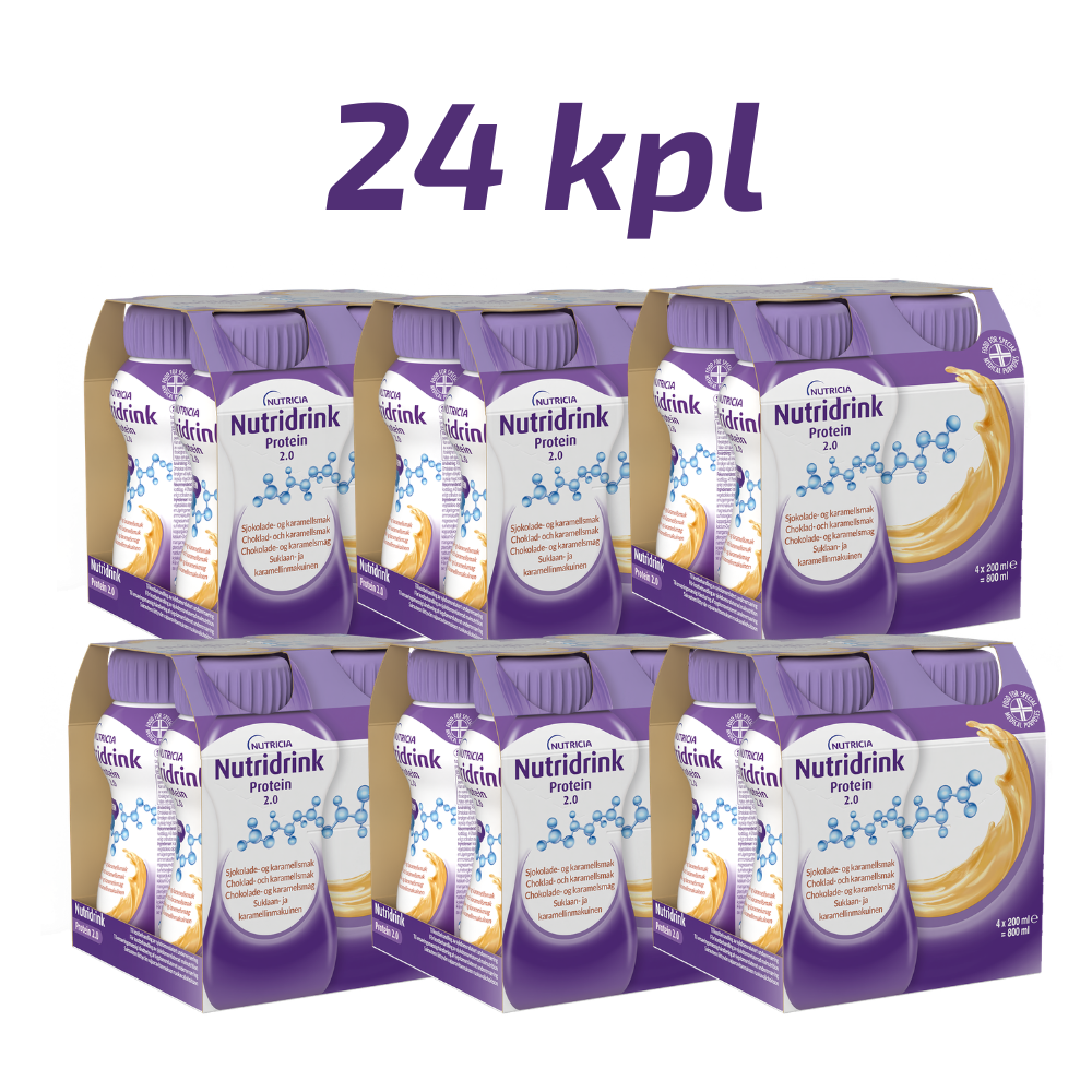 Nutridrink Protein 2.0 Suklaa-Karamelli säästöpakkaus 24 × 200ml