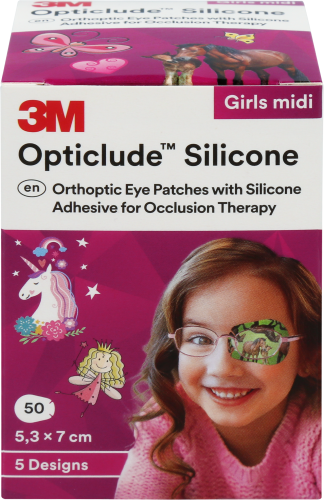 Opticlude silmälappu midi tytöille 5,3 cm x 7 cm 50 kpl -silikoniset silmälaput tytöille