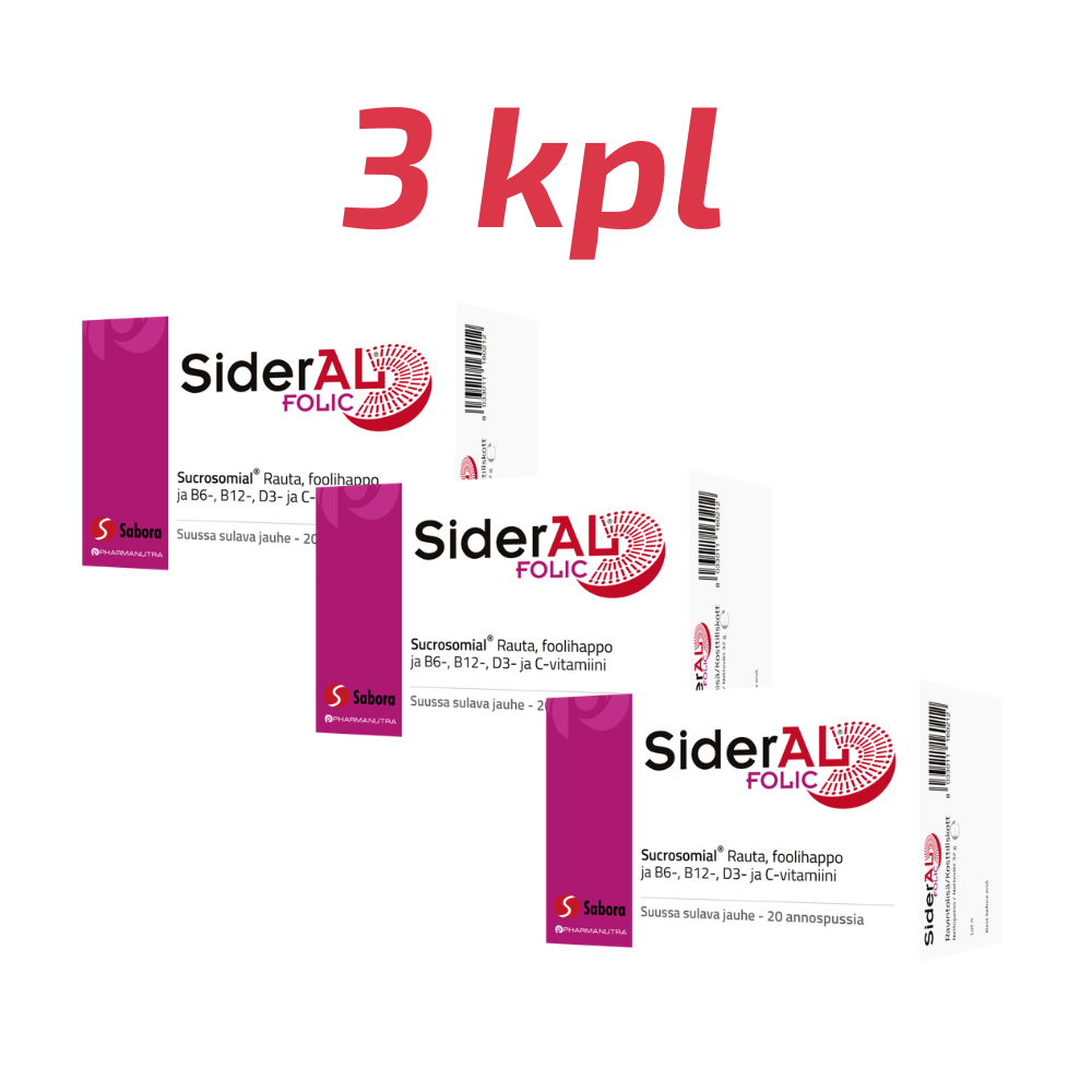 SiderAL Folic 30 mg säästöpakkaus 3 x 20 pss