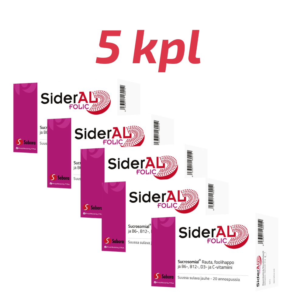 SiderAL Folic 30 mg säästöpakkaus 5 x 20 pss