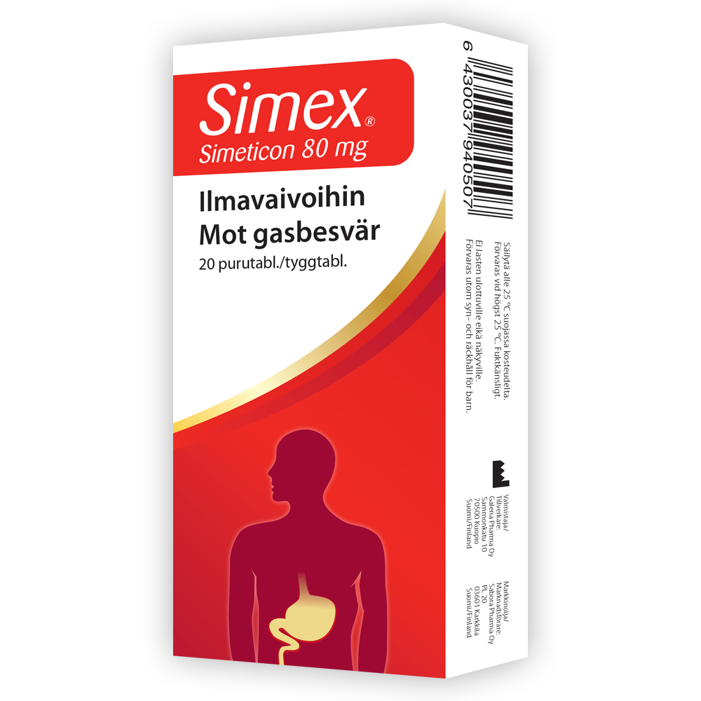 Simex 80 mg purutabl simeticon - ilmavaivojen hoitoon