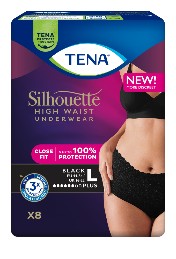 TENA Silhouette Plus L Black High Waist 8 kpl