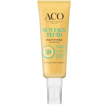 ACO Sun Face Fluid SPF50+ Mattifying -mattapinnan jättävä aurinkovoide kasvoille