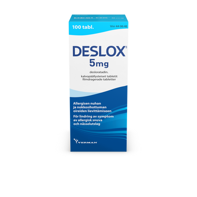 Deslox 5 mg allergialääke -Eri pakkauskokoja