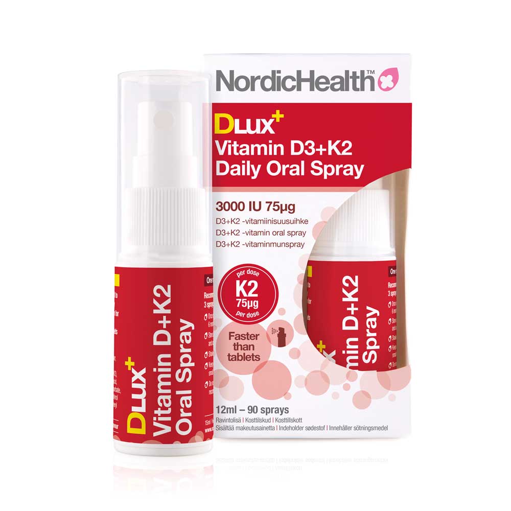 Nordic Health DLux D3+K2-suihke 75+75 mikrog 12 ml 90 suihketta