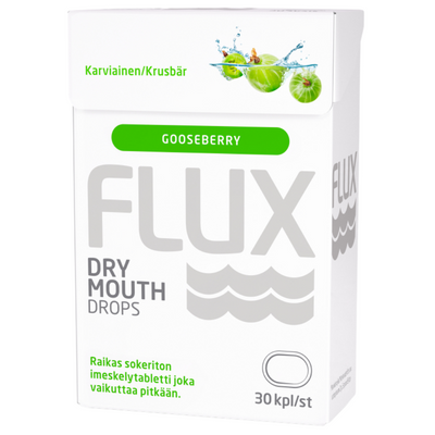 Flux Dry Drops Karviainen -imeskelytabletti kuivan suun hoitoon