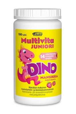 Multivita Juniori Dino Mansikka -pureskeltava monivitamiinitabletti -Eri pakkauskokoja