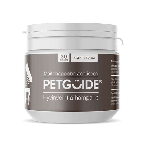 Petguide suu ja hampaat - Maitohappobakteeriseos kissojen ja koirien suun hyvinvointiin Eri kokoja