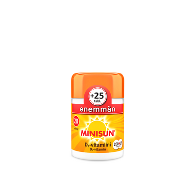 MINISUN D-VITAMIINI 20 MIKROG 200+25 tablettia BONUSPAKKAUS