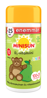 Minisun D-vitamiini 10 mikrog Päärynä Nalle junior 100+25 tablettia BONUSPAKKAUS