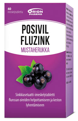 Posivil FluZink Mustaherukka 40 tabl -sinkkiasetaattia sisältävät imeskelytabletit