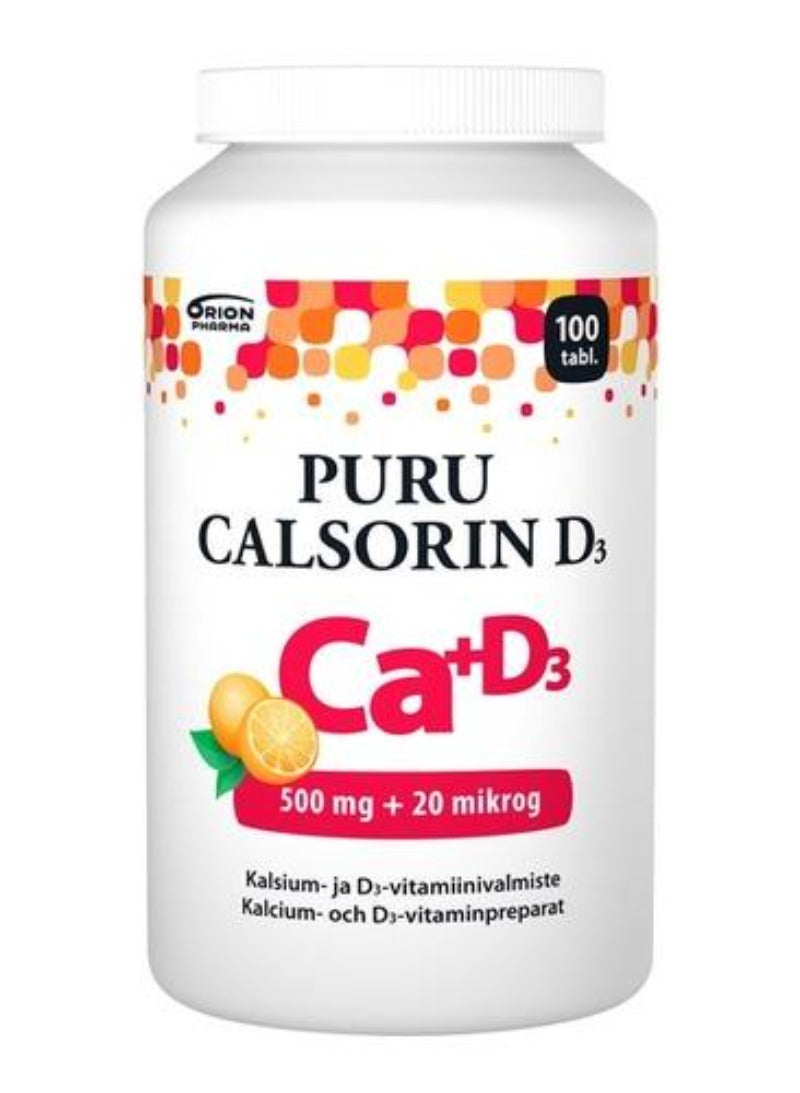 Puru Calsorin D 500mg + 20 mikrog. 100 purutablettia