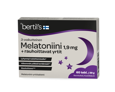 Bertil`s Melatoniini 1,9 mg + rauhoittavat yrtit 60 tabl.