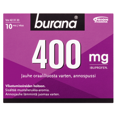 Burana 400 mg jauhe oraaliliuosta varten annospussi -eri kokoja