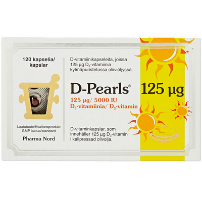 D-Pearls 125 mikrog -kapselit kylmäpuristetussa oliiviöljyssä