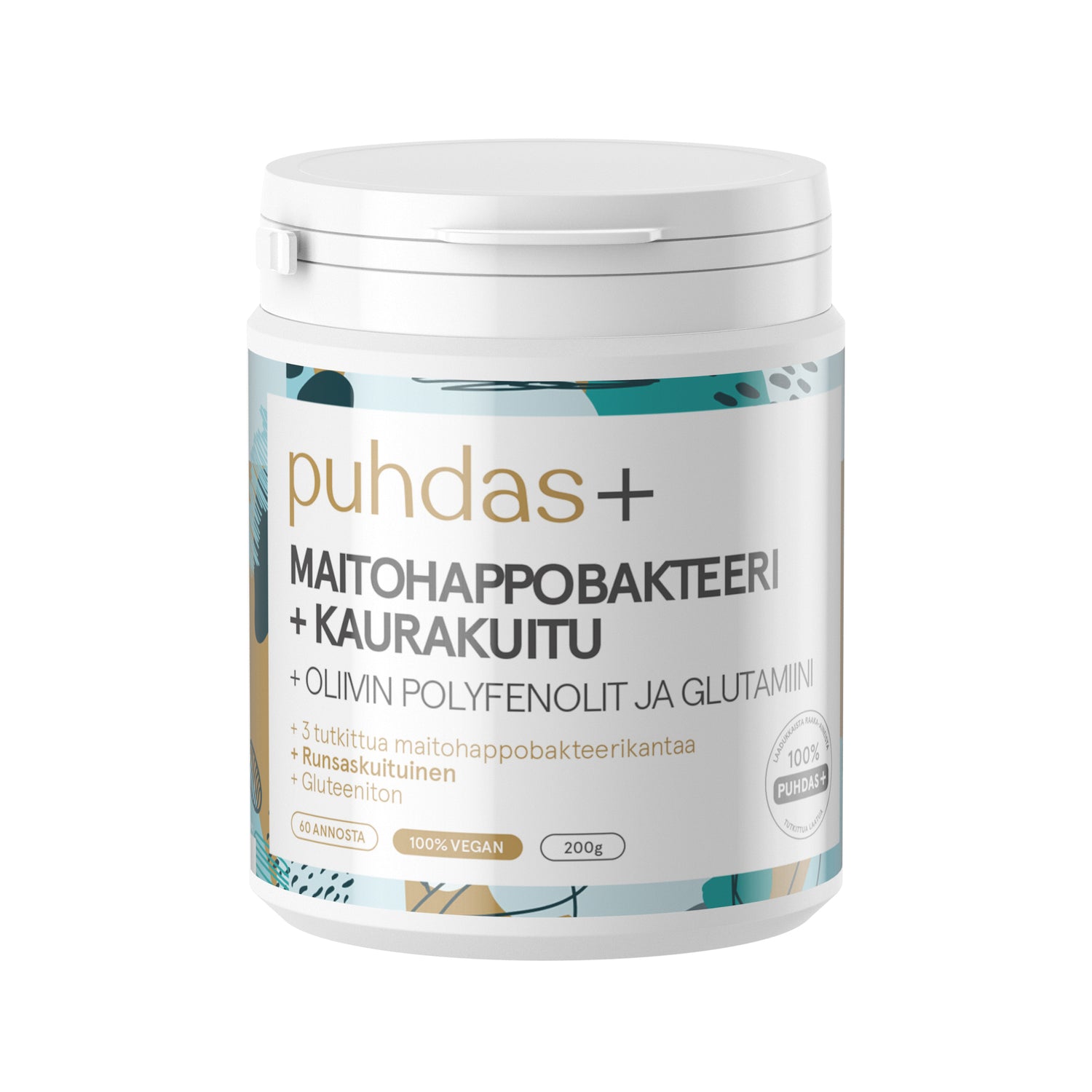 Puhdas+ Maitohappobakteeri+Kaurakuitu+Oliivin Polyfenolit ja Glutamiini 200 g