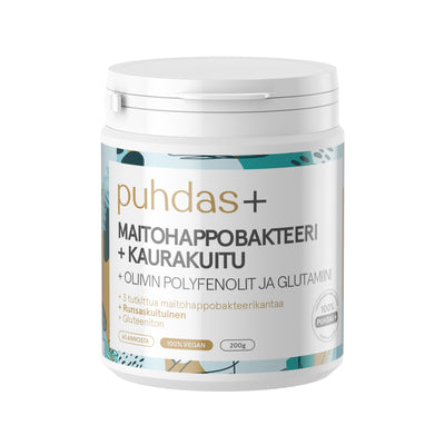 Puhdas+ Maitohappobakteeri+Kaurakuitu+Oliivin Polyfenolit ja Glutamiini 200 g