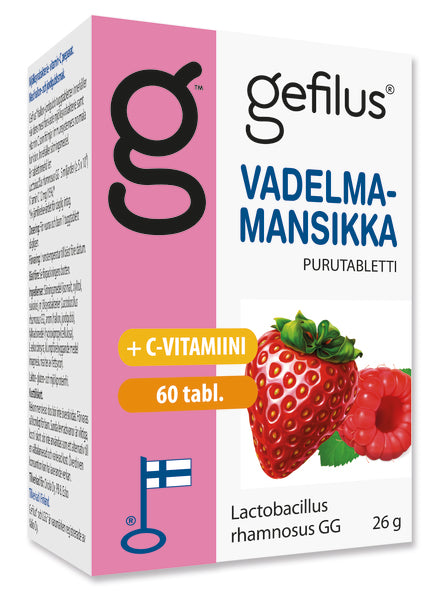 Gefilus vadelma-mansikka purutabletti eri kokoja