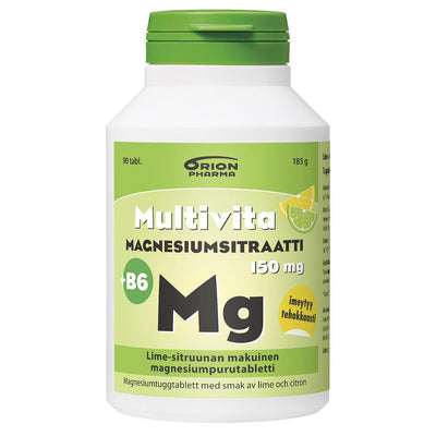Multivita Magnesiumsitraatti 150mg +B6 lime-sitruuna 90 purutabl.