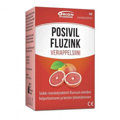 Posivil FluZink Veriappelsiini 40 tabl -sinkkiasetaattia sisältävät imeskelytabletit