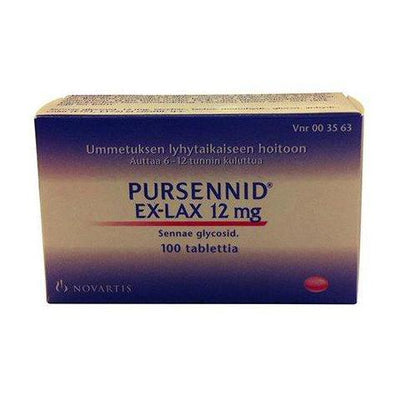 Pursennid Ex-Lax 12 mg tabletit ummetuksen hoitoon -eri kokoja