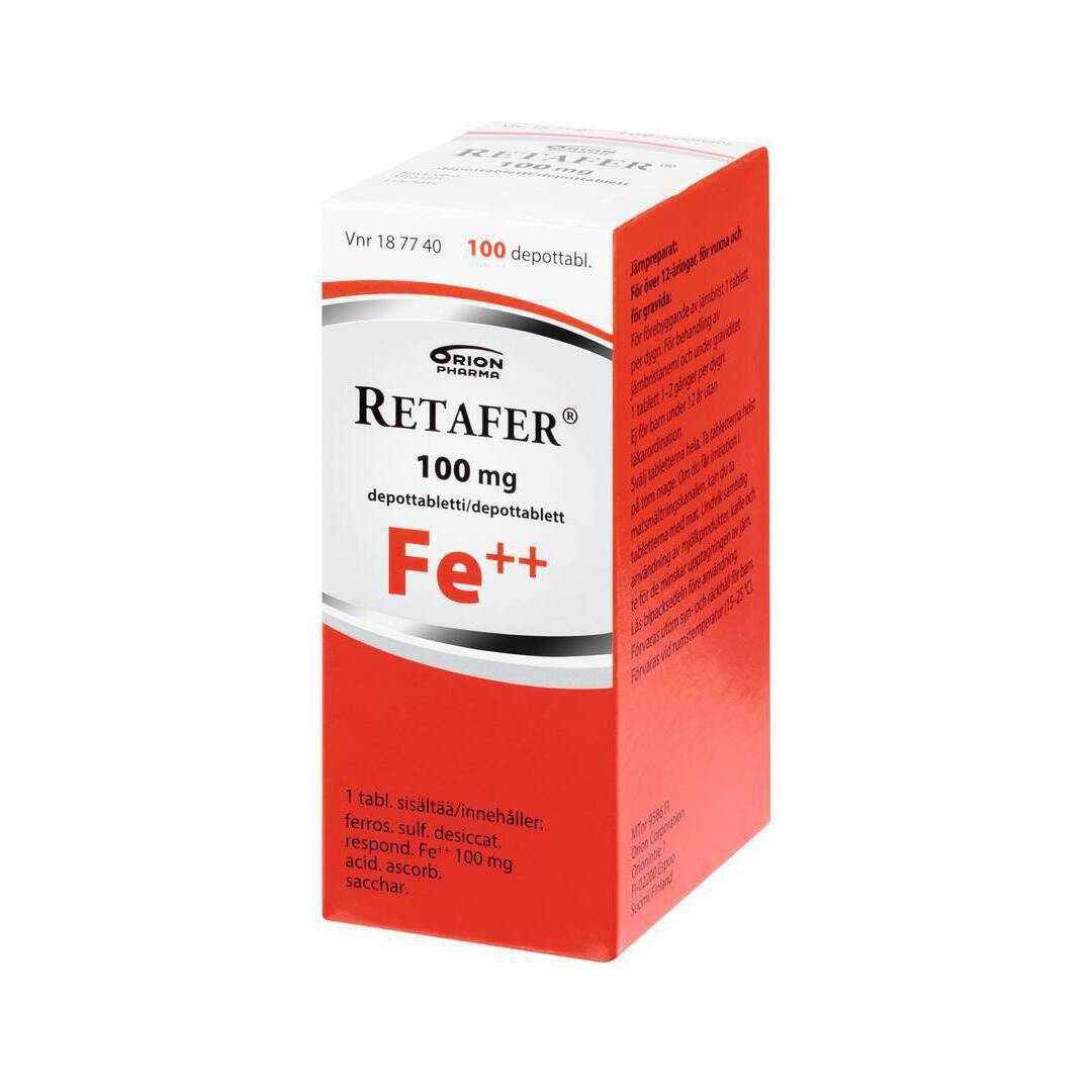 RETAFER  100 mg rautalääke -eri pakkauskokoja