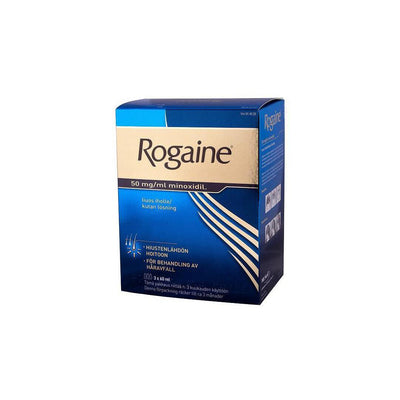 Rogaine 50 mg/ml lääke hiustenlähdön hoitoon - eri kokoja