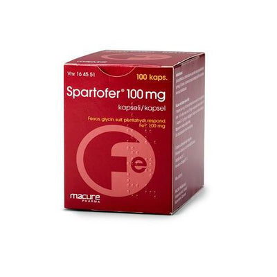 SPARTOFER 100 mg kapseli -rautalääke eri kokoja