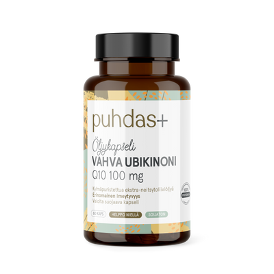 Puhdas+ Vahva Ubikinoni Q10 100 mg Extra-neitsytoliiviöljyssä
